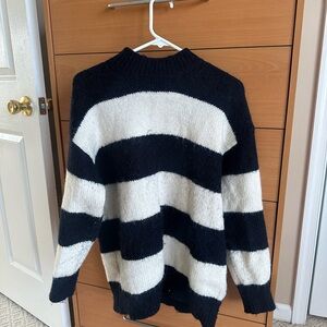Mango black and white oversized crew neck striped sweater size small